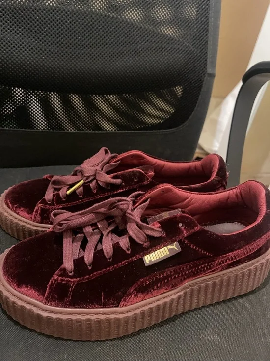 Puma Women's Velvet Platform Sneakers - Maroon with Gold Accents - Picture 3 of 5